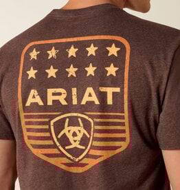 Ariat Mens Ariat Heather Brown Stripe Patriotic Badge T-Shirt