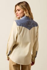 Ariat Womens Ariat Tan Denim Horseshoe Long Sleeve Western Snap Shirt