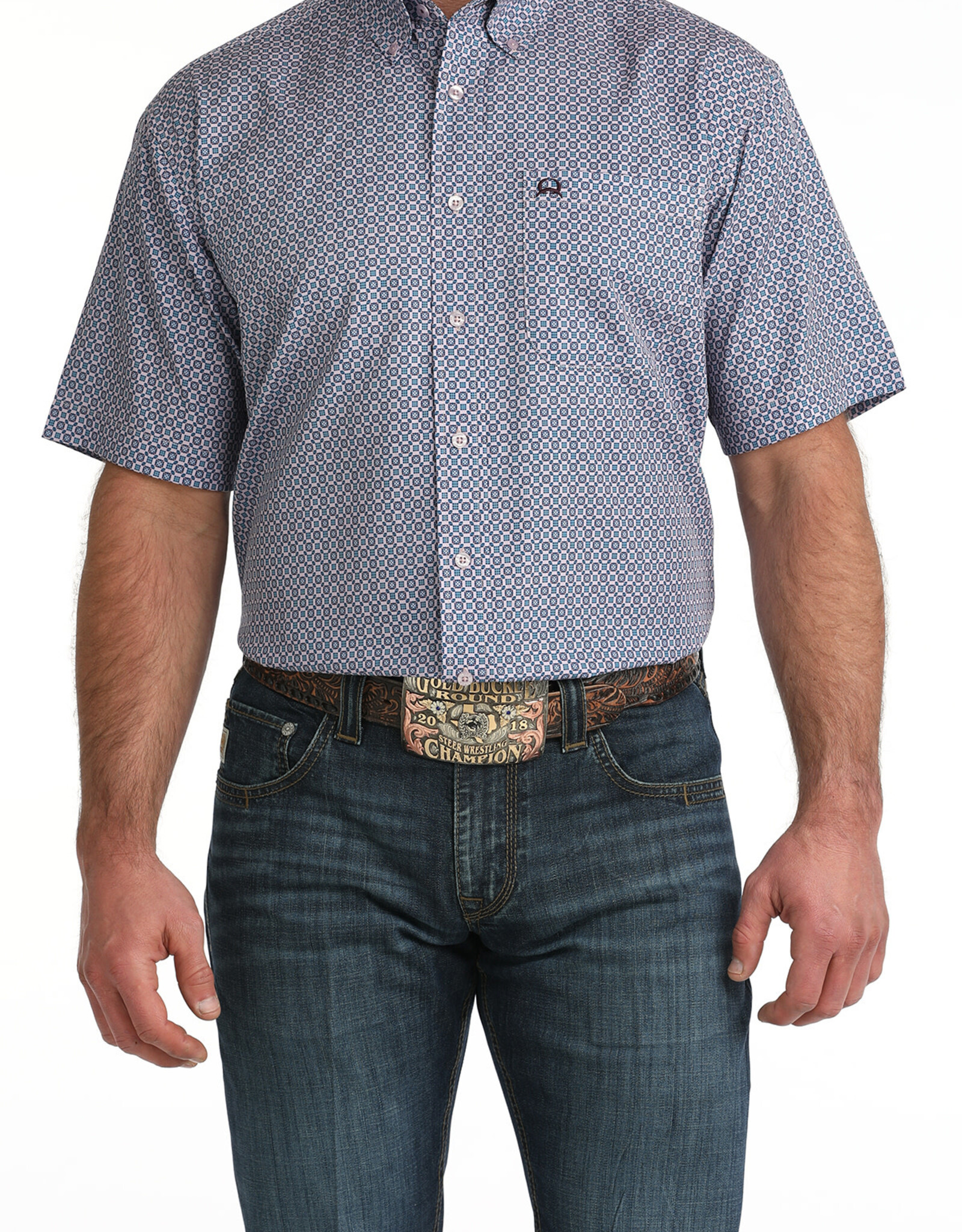 Cinch Mens Cinch Lilac Print Short Sleeve Arena Flex Western Button Shirt