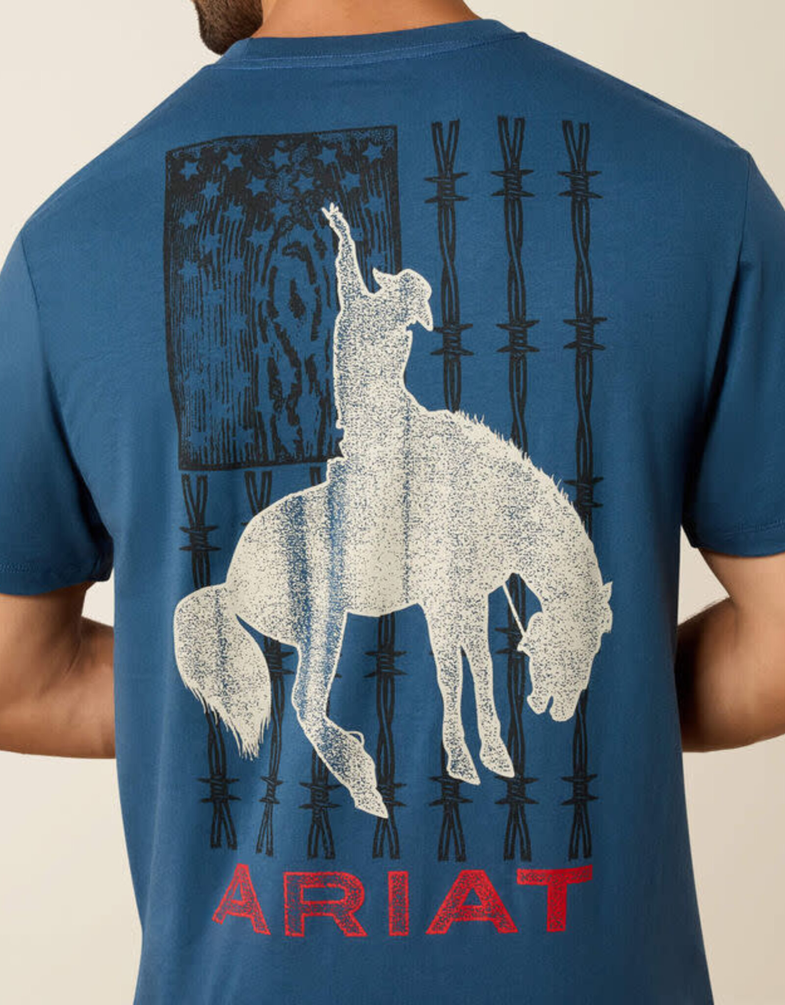 Ariat Mens Ariat Key Largo Blue Flag Bronco Classic Fit Short Sleeve T-Shirt