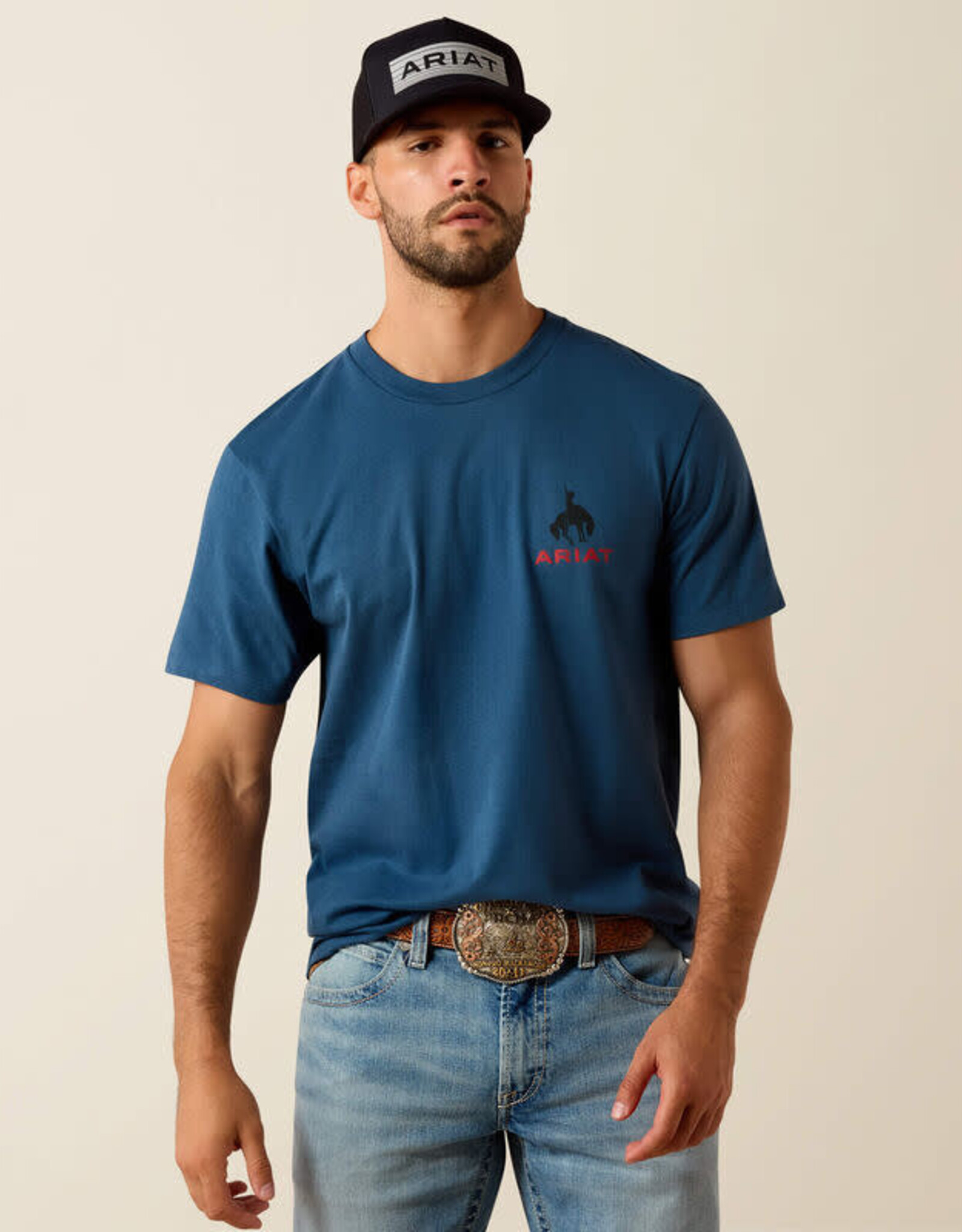 Ariat Mens Ariat Key Largo Blue Flag Bronco Classic Fit Short Sleeve T-Shirt