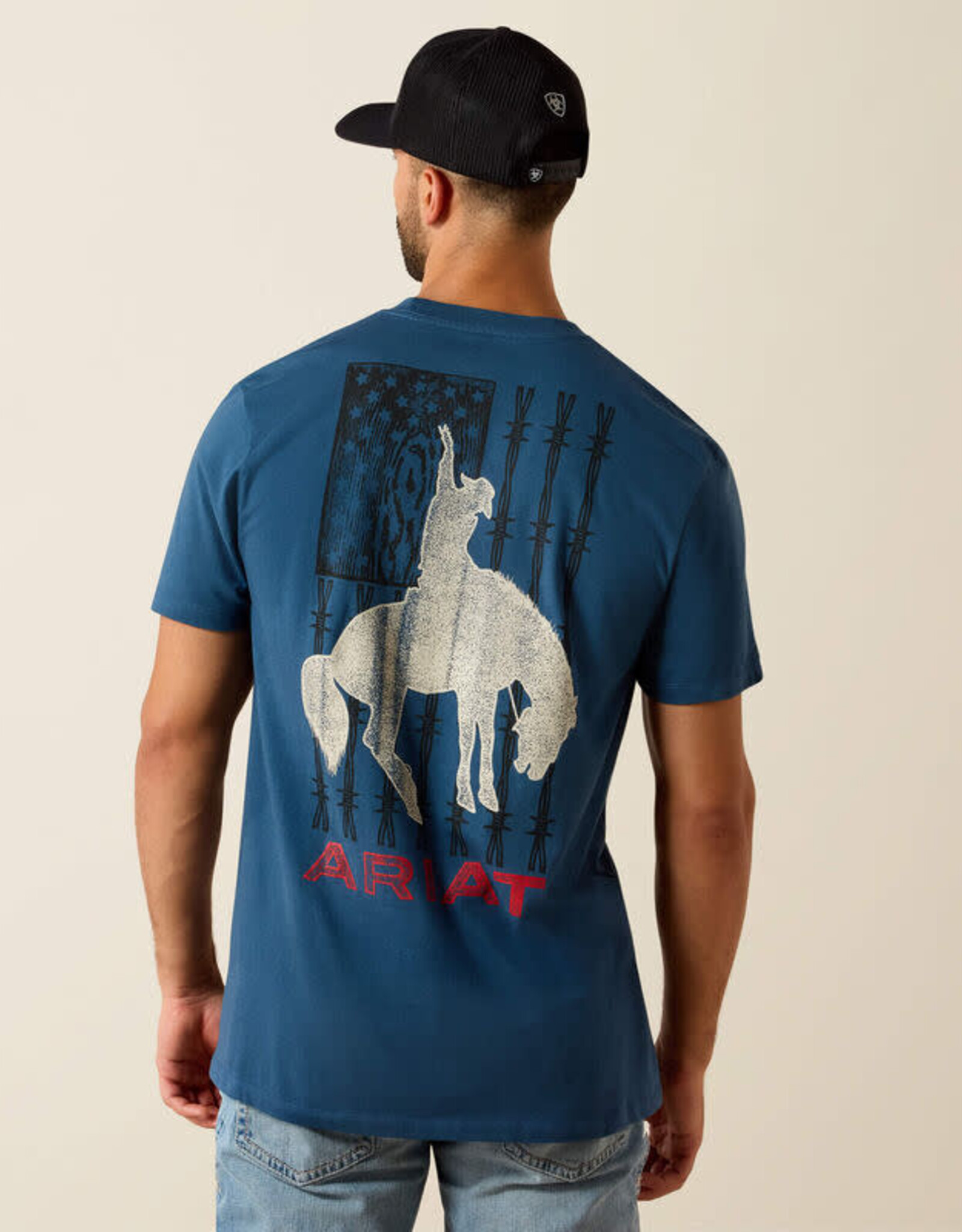 Ariat Mens Ariat Key Largo Blue Flag Bronco Classic Fit Short Sleeve T-Shirt