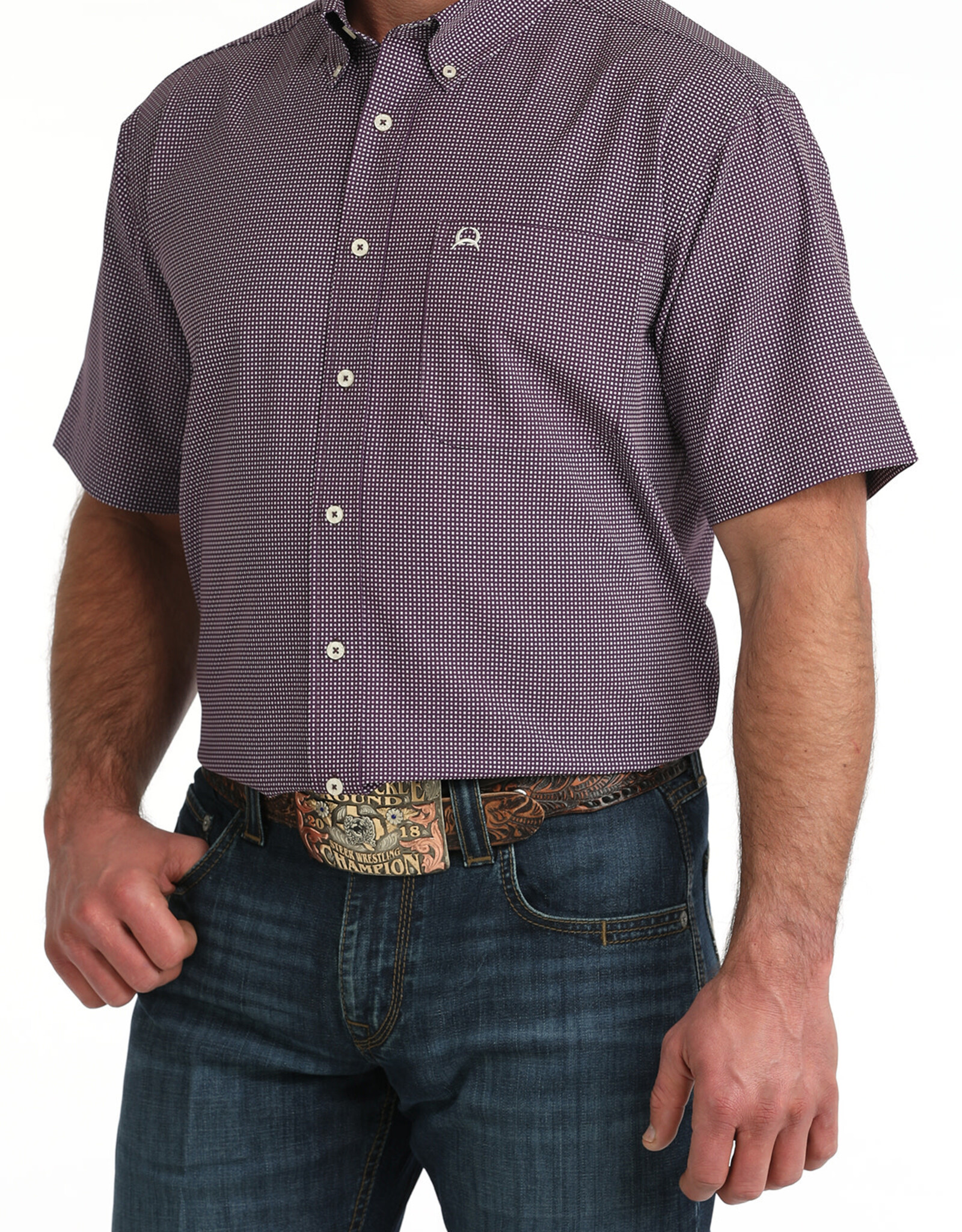Cinch Mens Cinch Purple Print Short Sleeve Arena Flex Western Button Shirt
