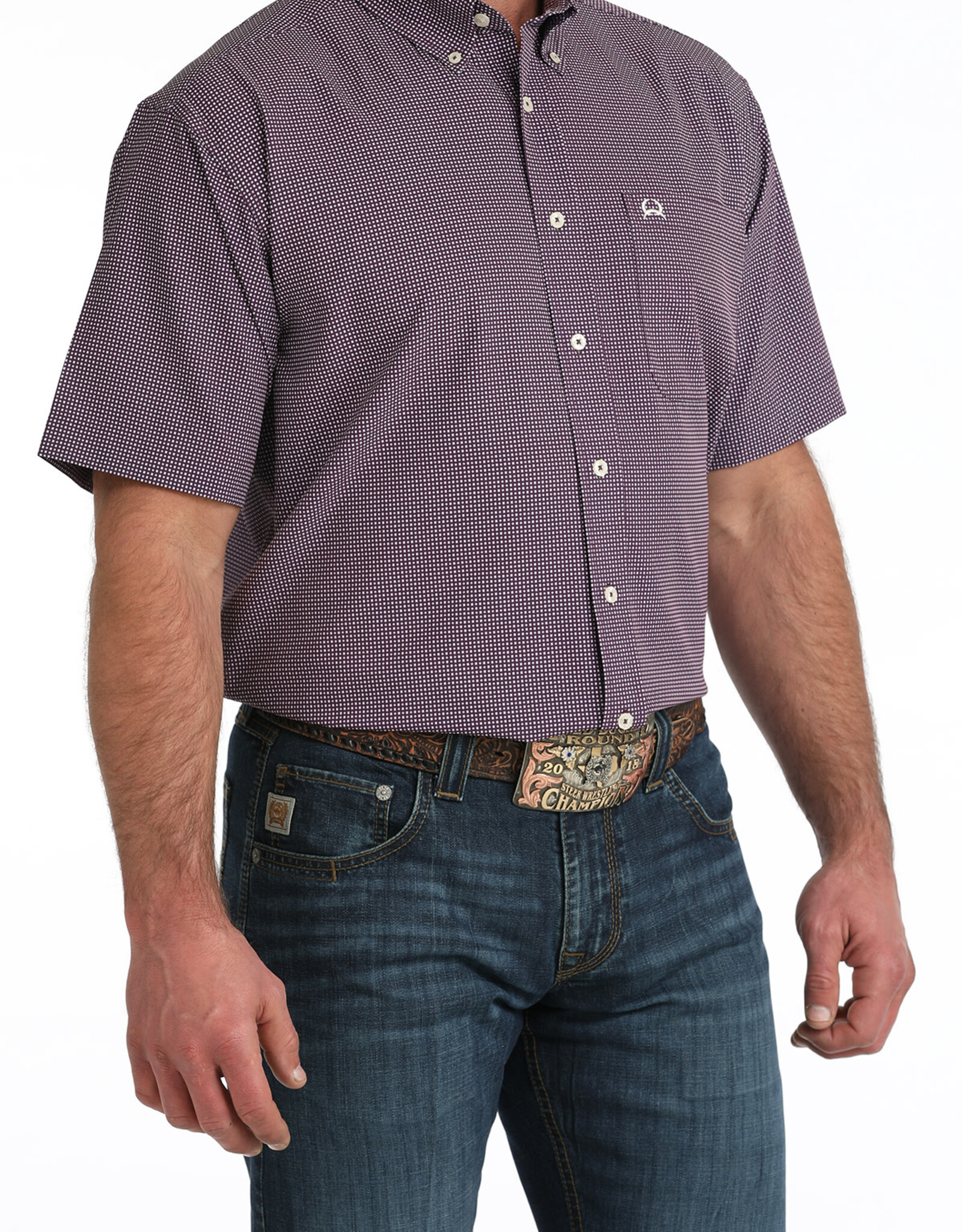 Cinch Mens Cinch Purple Print Short Sleeve Arena Flex Western Button Shirt
