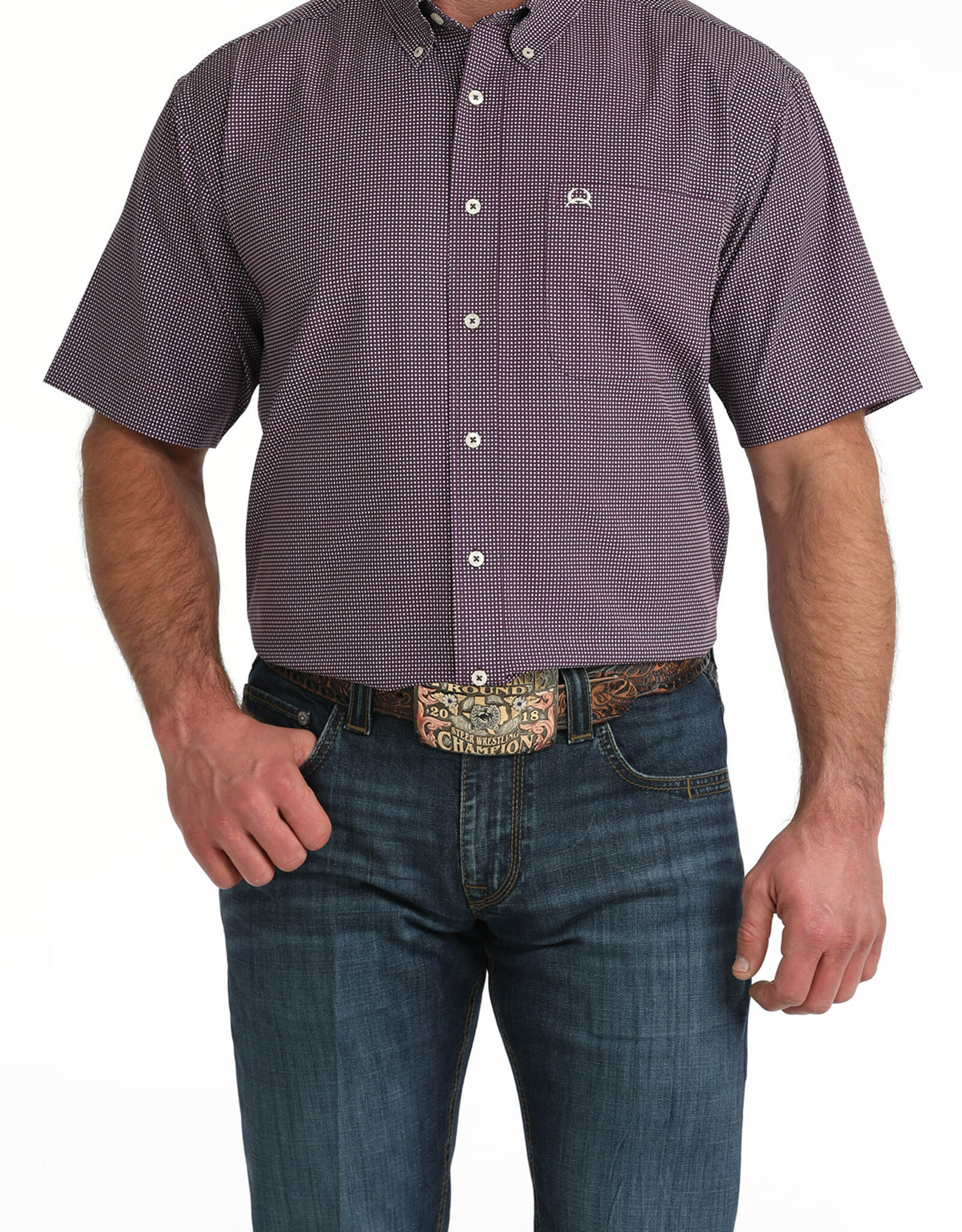 Cinch Mens Cinch Purple Print Short Sleeve Arena Flex Western Button Shirt