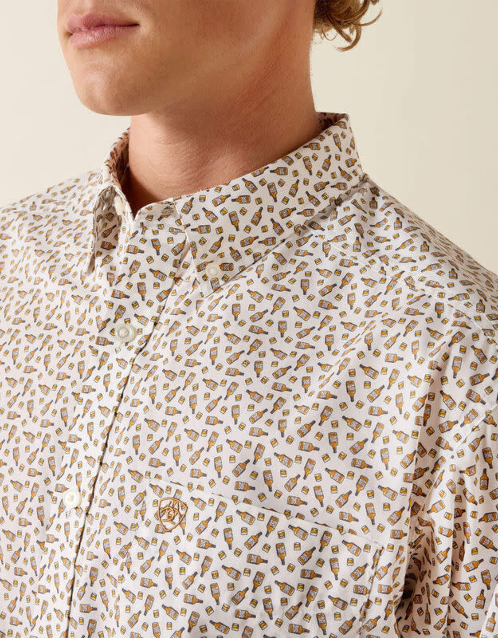 Ariat Mens Ariat White Whiskey Bottle Classic Fit Long Sleeve Button Shirt