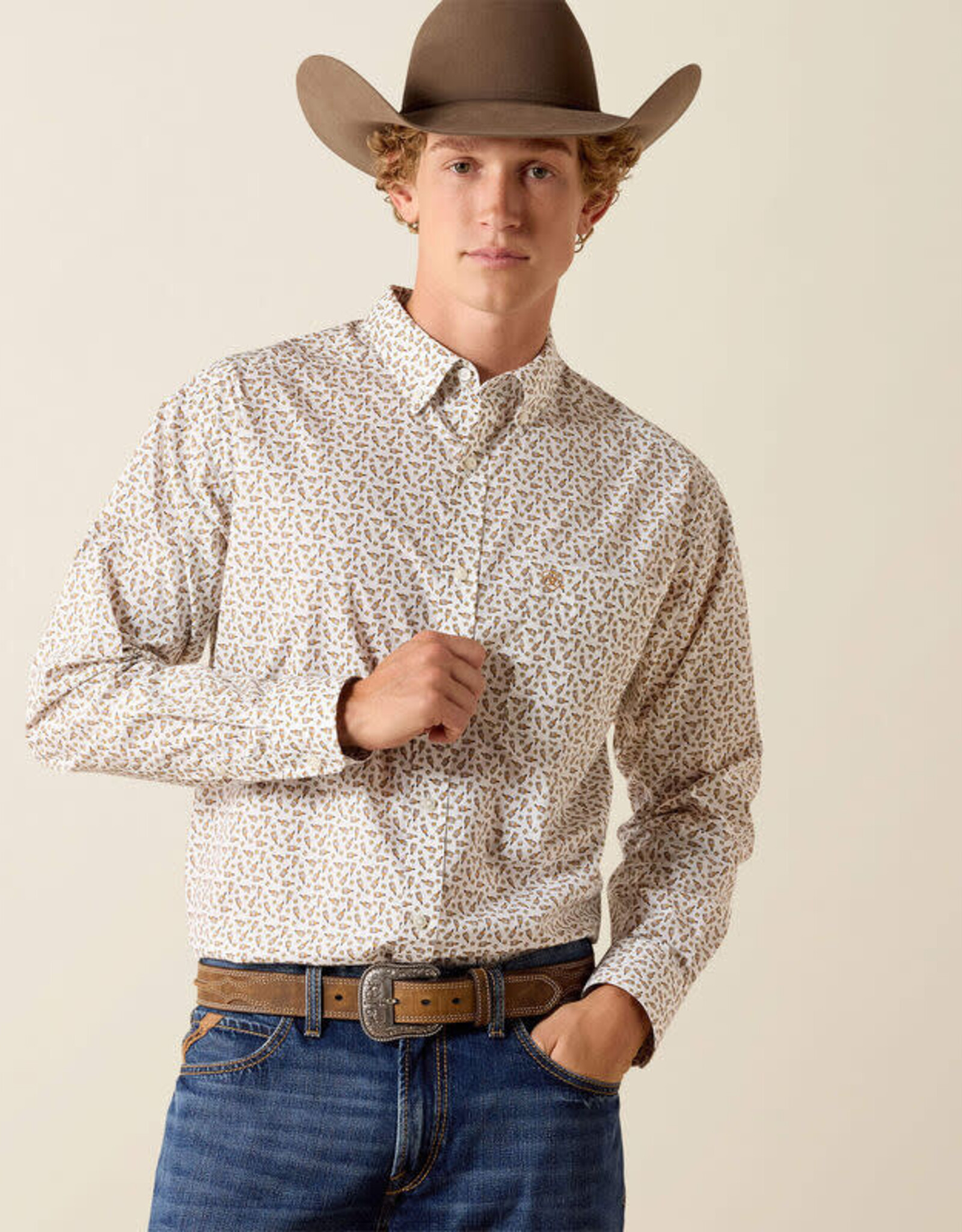 Ariat Mens Ariat White Whiskey Bottle Classic Fit Long Sleeve Button Shirt