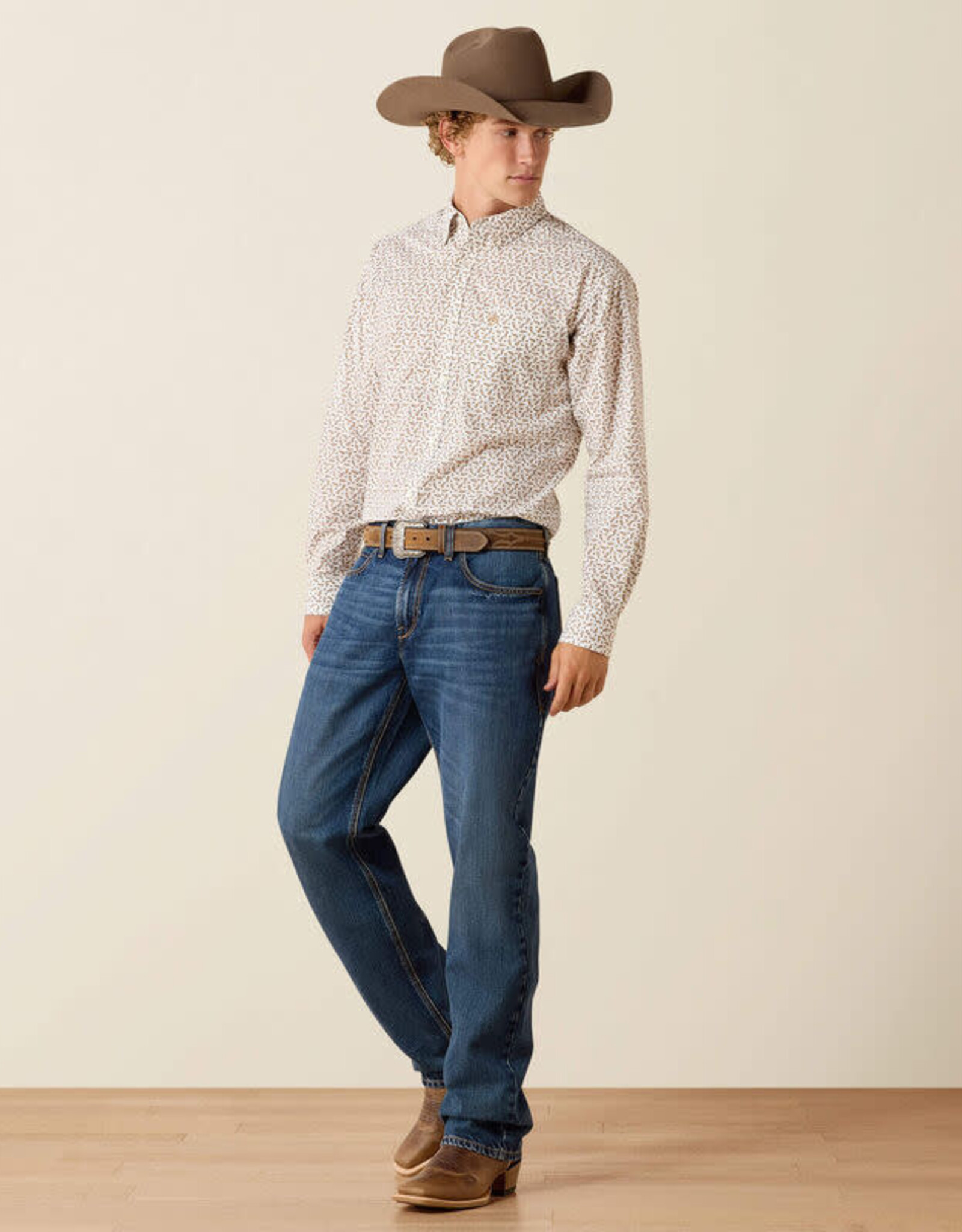 Ariat Mens Ariat White Whiskey Bottle Classic Fit Long Sleeve Button Shirt