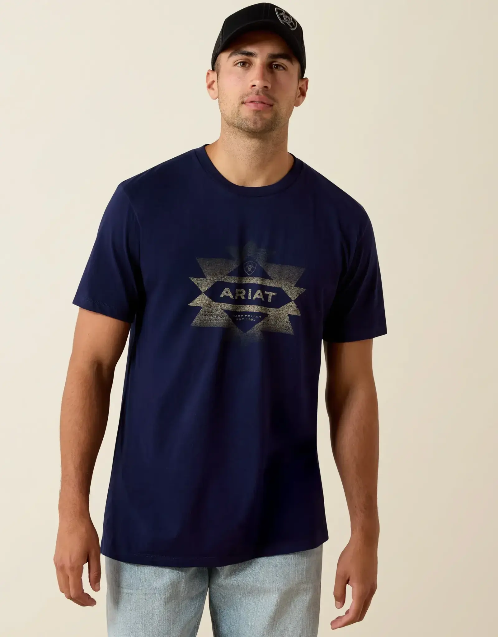 Ariat Mens Ariat Navy Logo Classic Fit Short Sleeve T-Shirt