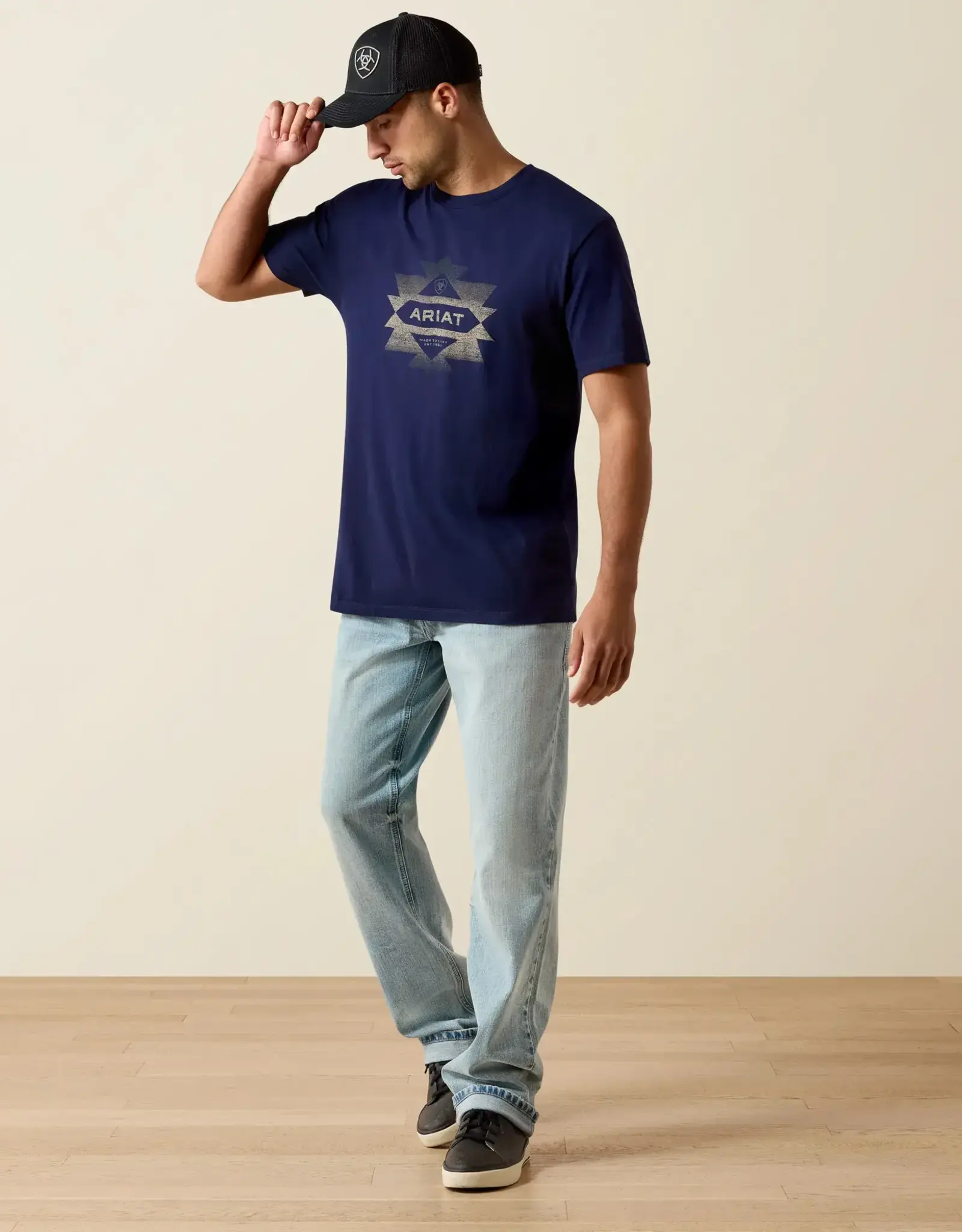 Ariat Mens Ariat Navy Logo Classic Fit Short Sleeve T-Shirt