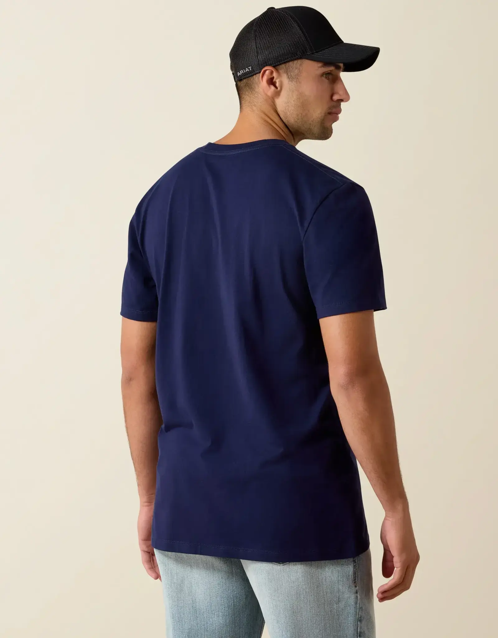 Ariat Mens Ariat Navy Logo Classic Fit Short Sleeve T-Shirt