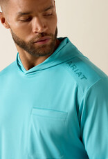 Ariat Mens Ariat Turquoise Blue Rebar Sun Blocker Hooded Long Sleeve T-Shirt