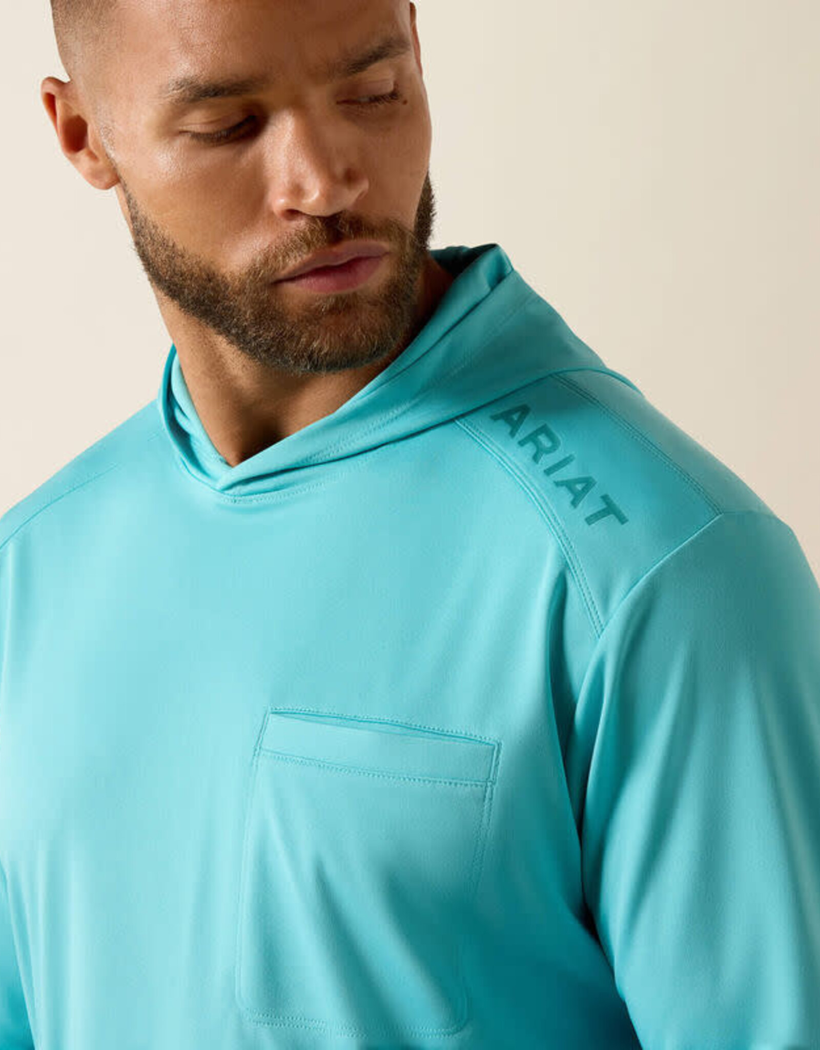 Ariat Mens Ariat Turquoise Blue Rebar Sun Blocker Hooded Long Sleeve T-Shirt