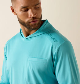 Ariat Mens Ariat Turquoise Blue Rebar Sun Blocker Hooded Long Sleeve T-Shirt