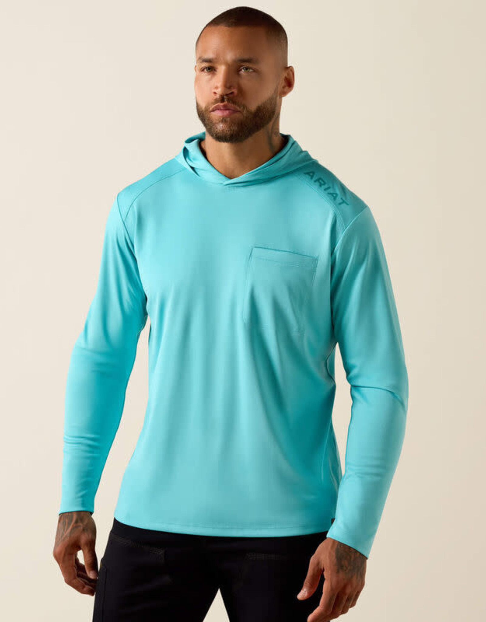 Ariat Mens Ariat Turquoise Blue Rebar Sun Blocker Hooded Long Sleeve T-Shirt