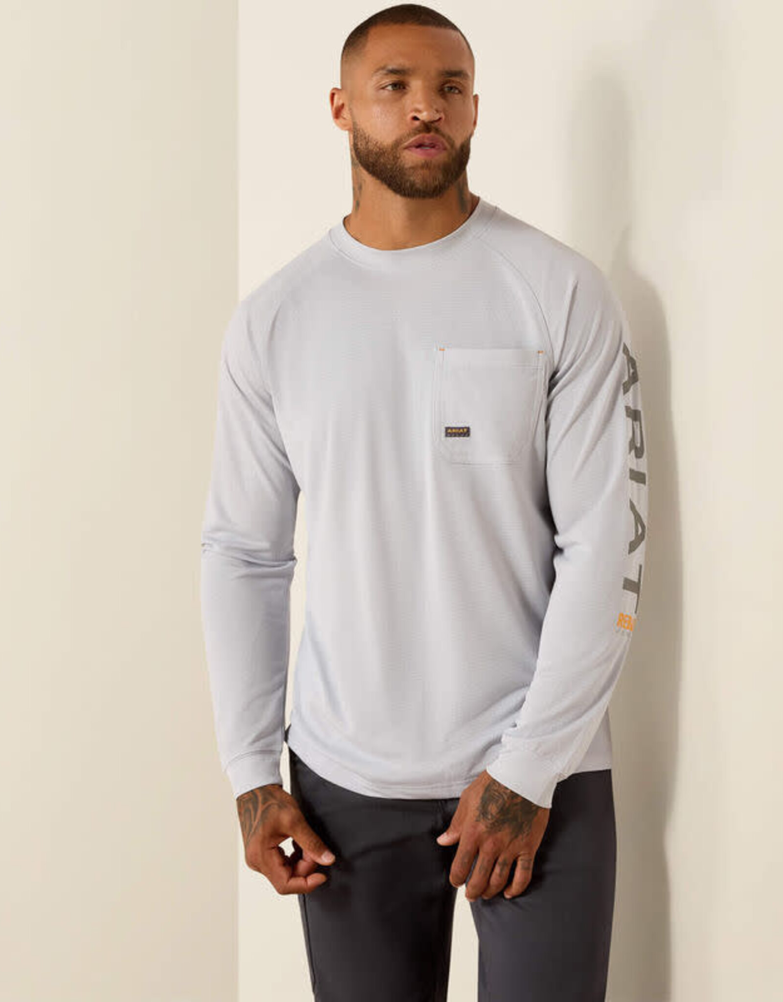 Ariat Mens Ariat Grey Rebar Heat Fighter Long Sleeve T-Shirt