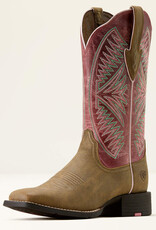 Ariat Ariat Womens Round Up Ruidoso Bomber Brown Dusty Rose Wide Square Toe Western Boot