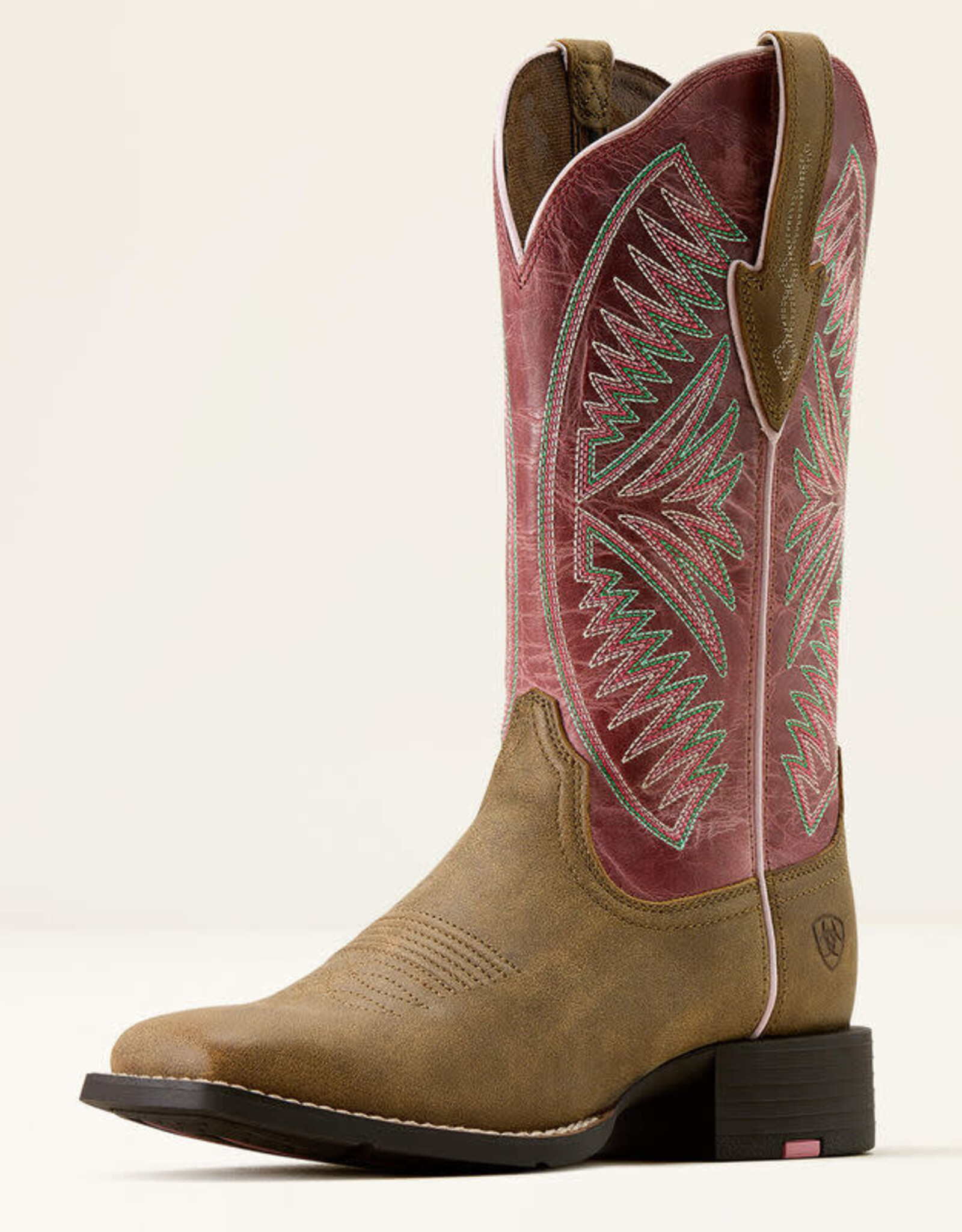 Ariat Ariat Womens Round Up Ruidoso Bomber Brown Dusty Rose Wide Square Toe Western Boot