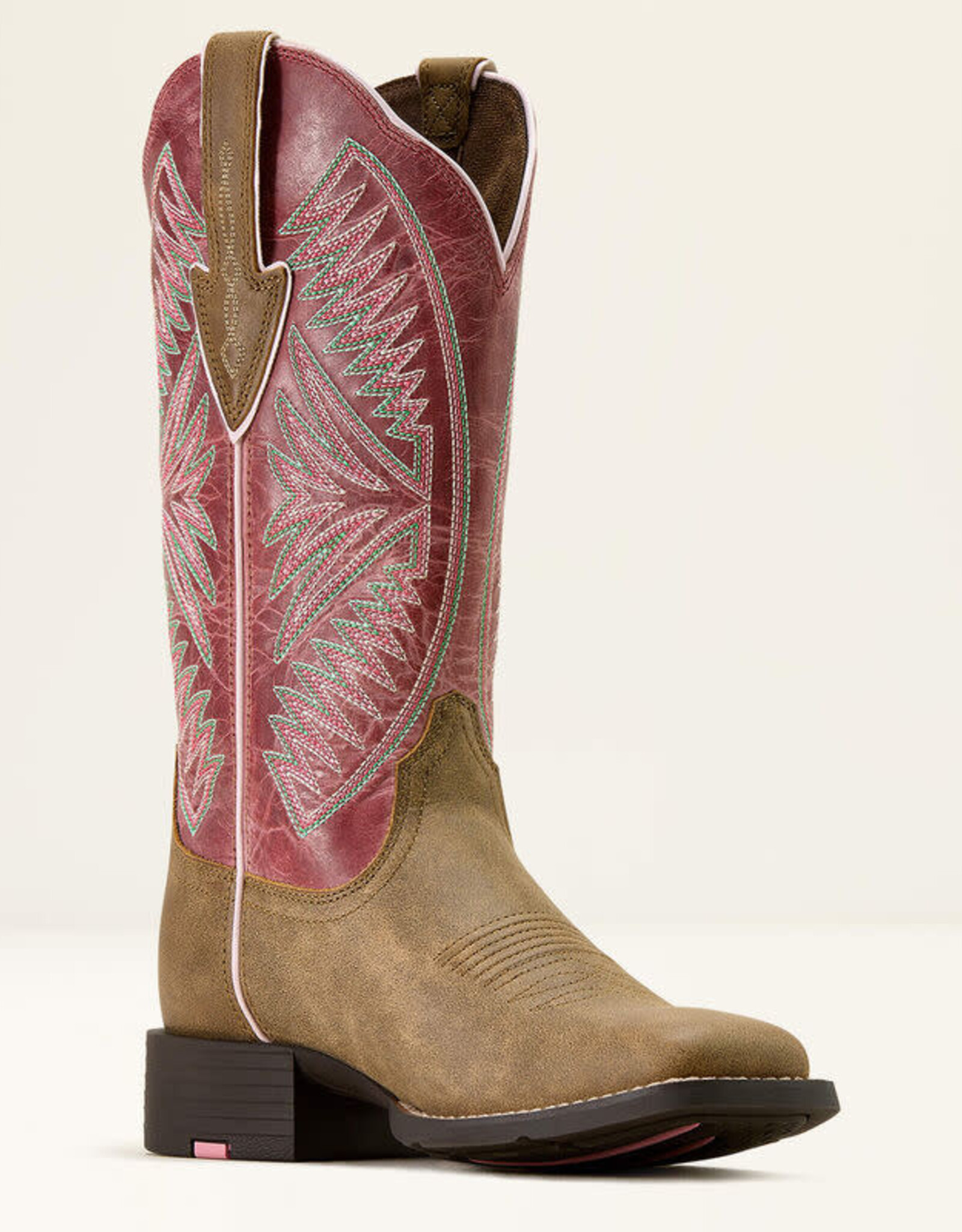 Ariat Ariat Womens Round Up Ruidoso Bomber Brown Dusty Rose Wide Square Toe Western Boot