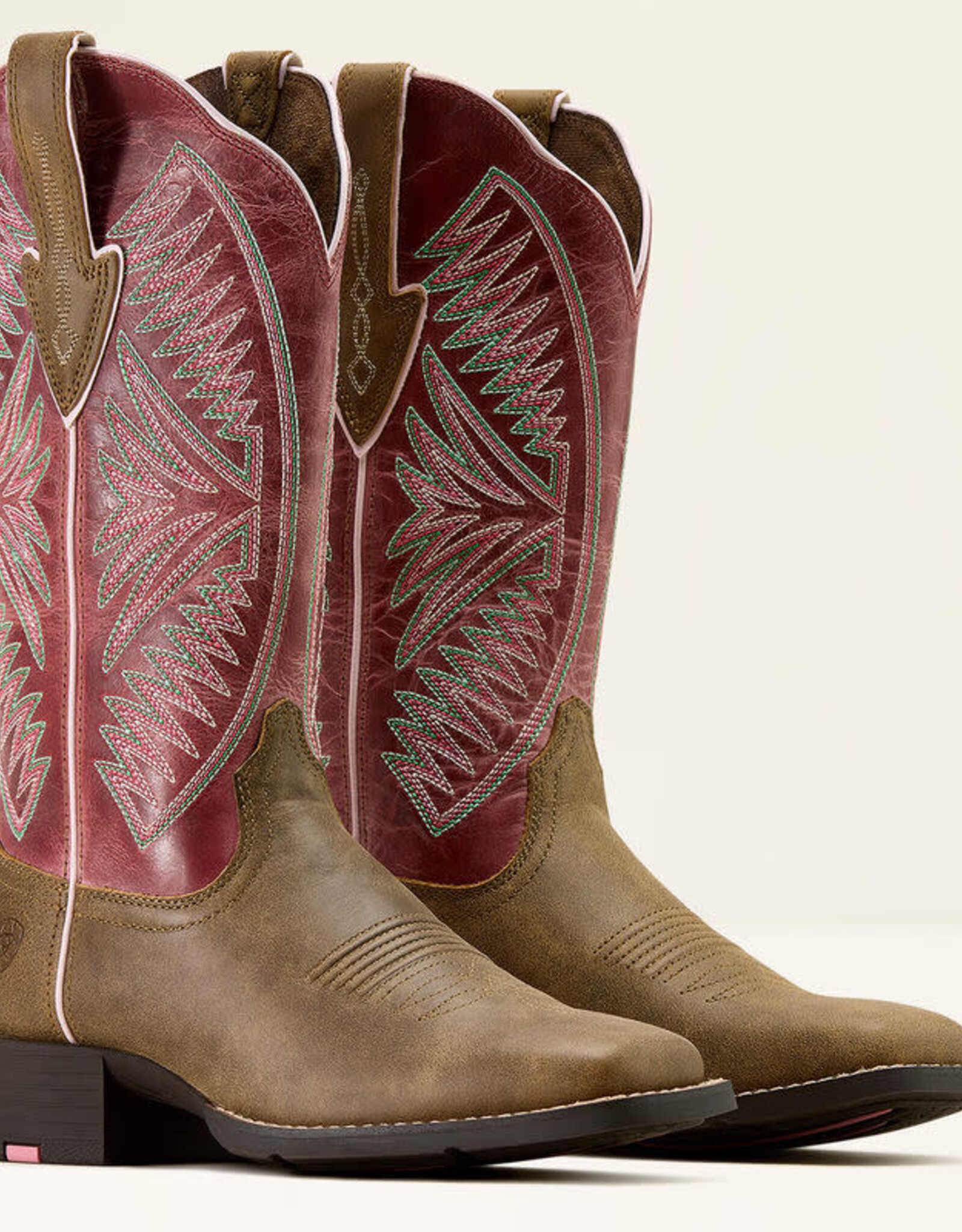 Ariat Ariat Womens Round Up Ruidoso Bomber Brown Dusty Rose Wide Square Toe Western Boot