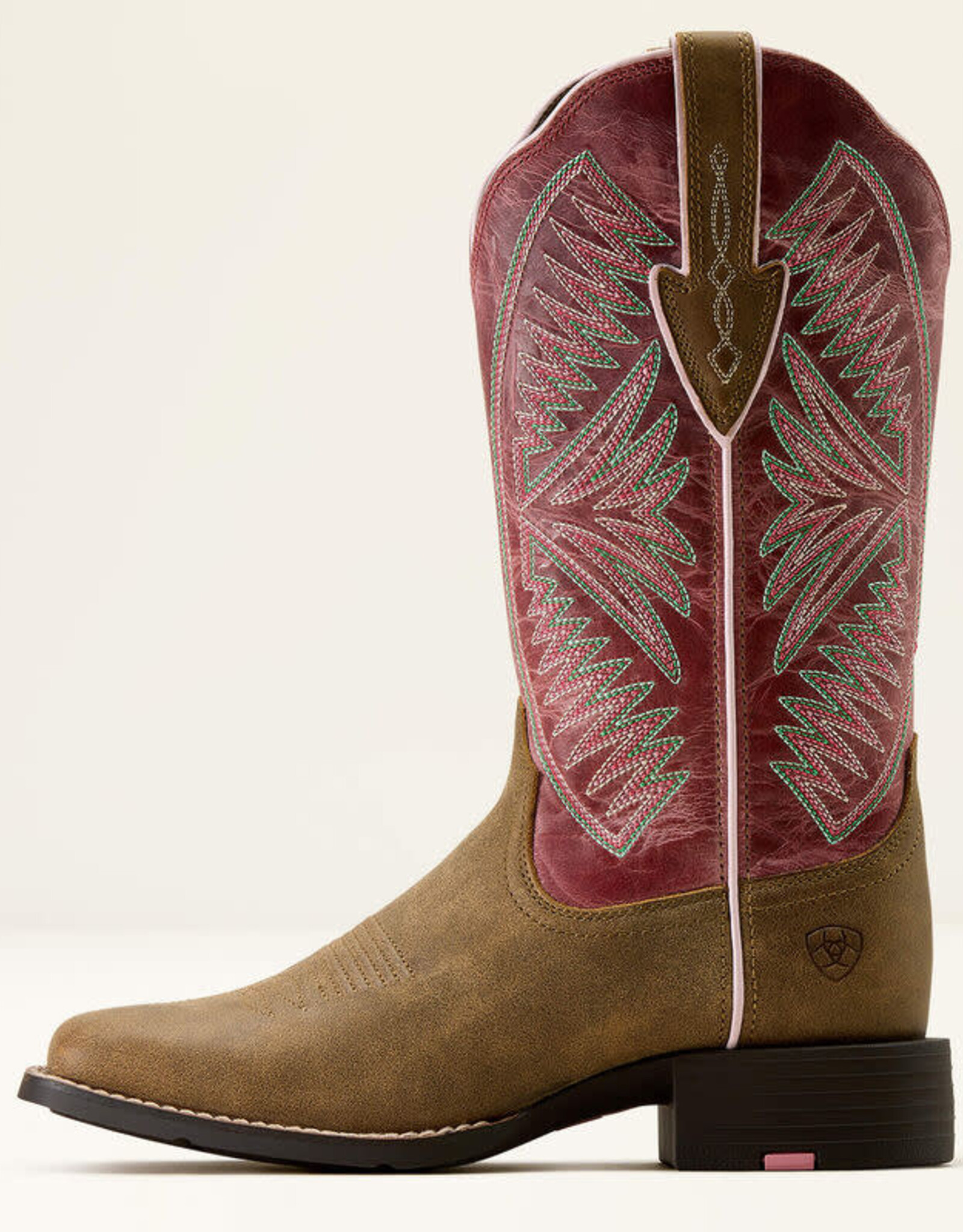 Ariat Ariat Womens Round Up Ruidoso Bomber Brown Dusty Rose Wide Square Toe Western Boot