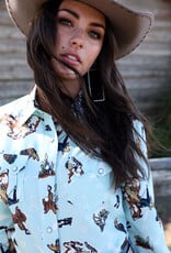 Womens Cruel Denim Western Motif Long Sleeve Western Snap Shirt