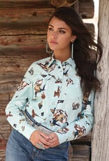 Womens Cruel Denim Western Motif Long Sleeve Western Snap Shirt