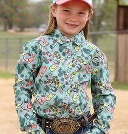 Girls Cruel Girl Long Sleeve Western Cowgirl Motif Pattern Pearl Snap Shirt