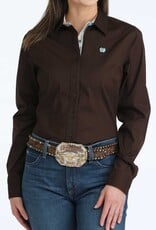 Cinch Womens Cinch Solid Brown Arena Fit Stretch Long Sleeve Button Western Shirt