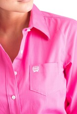 Cinch Womens Cinch Solid Hot Pink Long Sleeve Button Down Western Arena Shirt