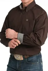 Cinch Mens Cinch Solid Chocolate Brown Stretch Classic Fit Long Sleeve Western Button Shirt