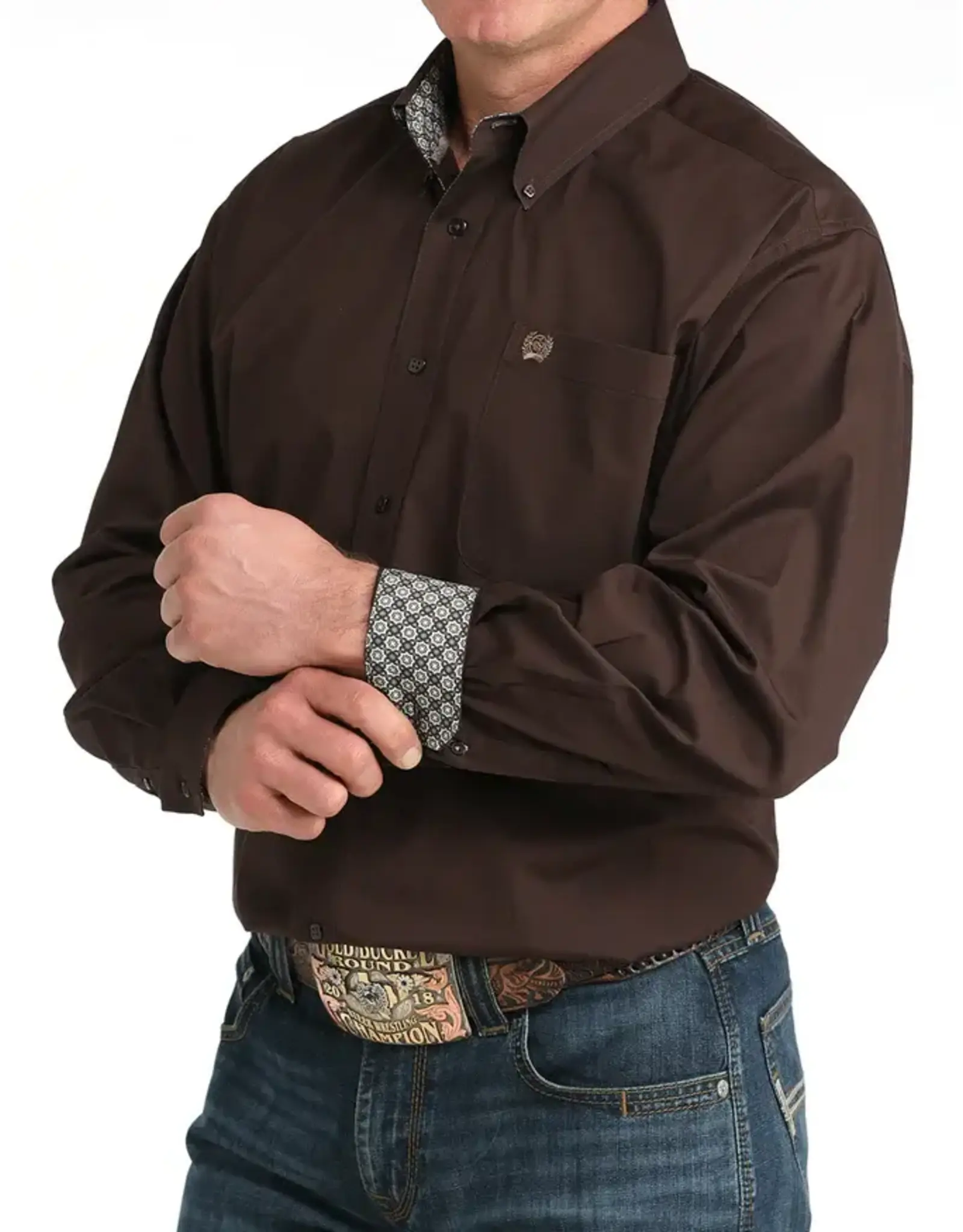 Cinch Mens Cinch Solid Chocolate Brown Stretch Classic Fit Long Sleeve Western Button Shirt