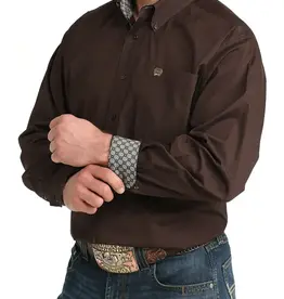 Cinch Mens Cinch Solid Chocolate Brown Stretch Classic Fit Long Sleeve Western Button Shirt