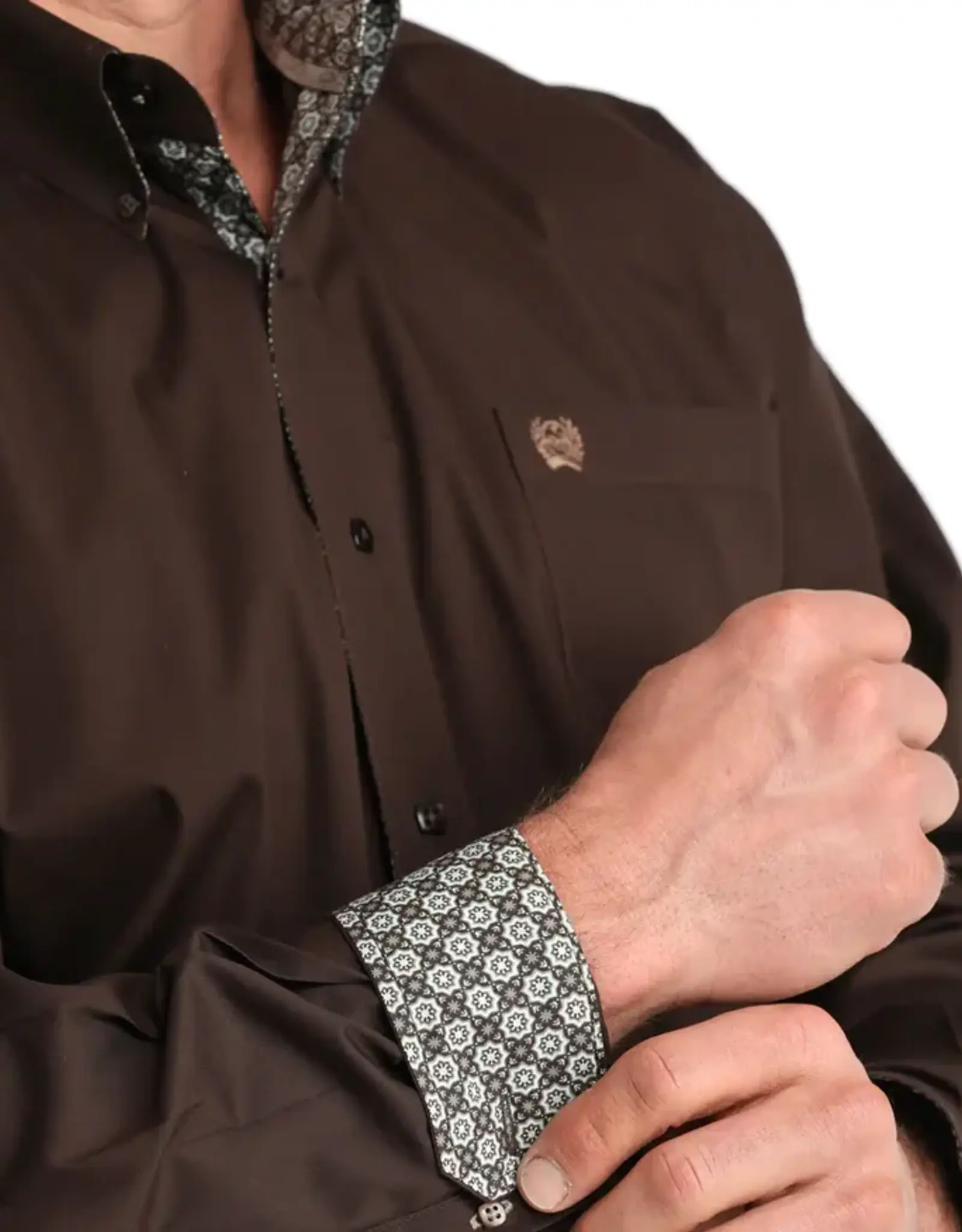 Cinch Mens Cinch Solid Chocolate Brown Stretch Classic Fit Long Sleeve Western Button Shirt