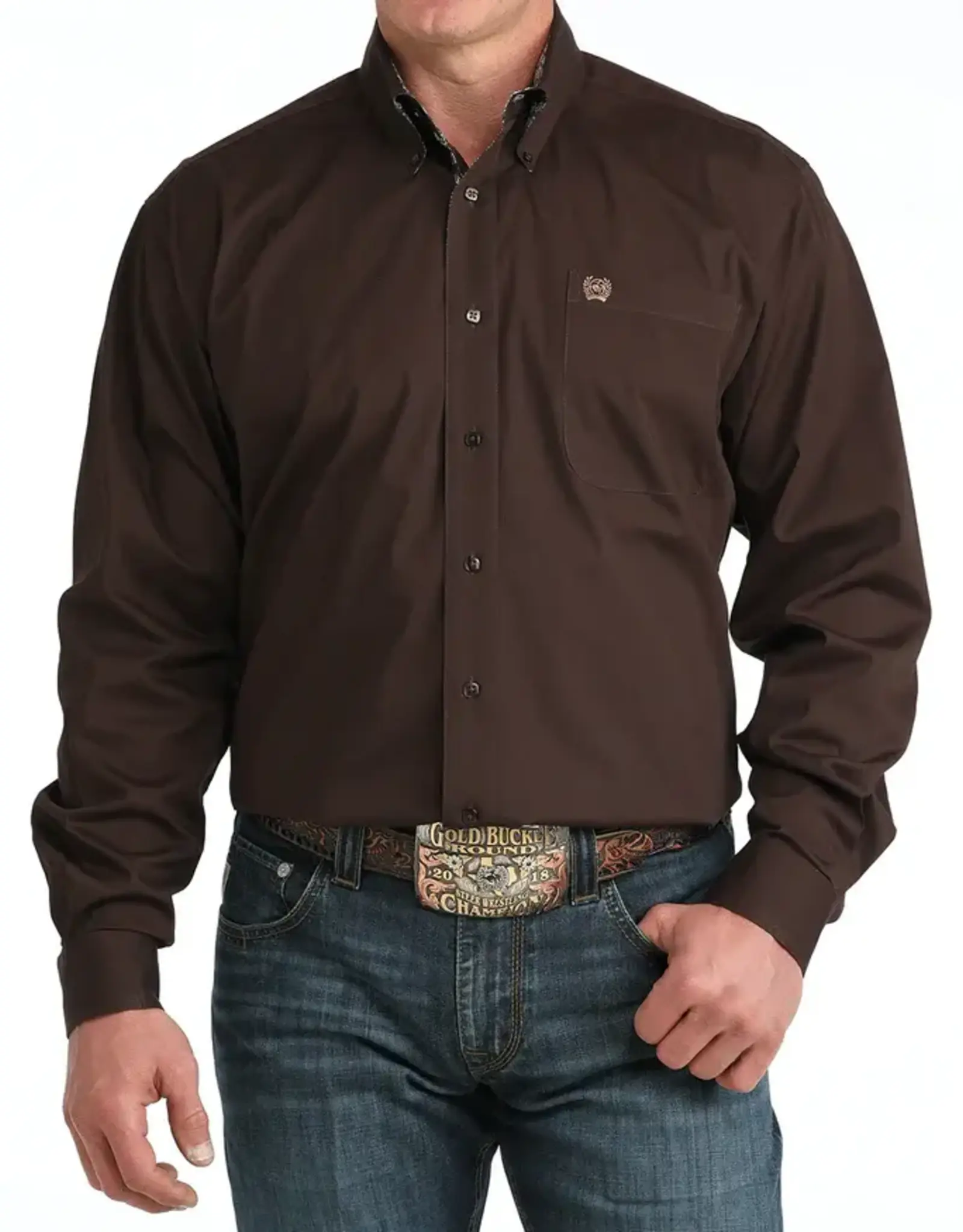 Cinch Mens Cinch Solid Chocolate Brown Stretch Classic Fit Long Sleeve Western Button Shirt