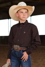 Cinch Boys Cinch Solid Chocolate Brown Stretch Long Sleeve Button Western Shirt