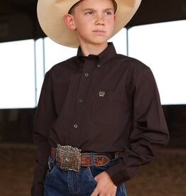 Cinch Boys Cinch Solid Chocolate Brown Stretch Long Sleeve Button Western Shirt