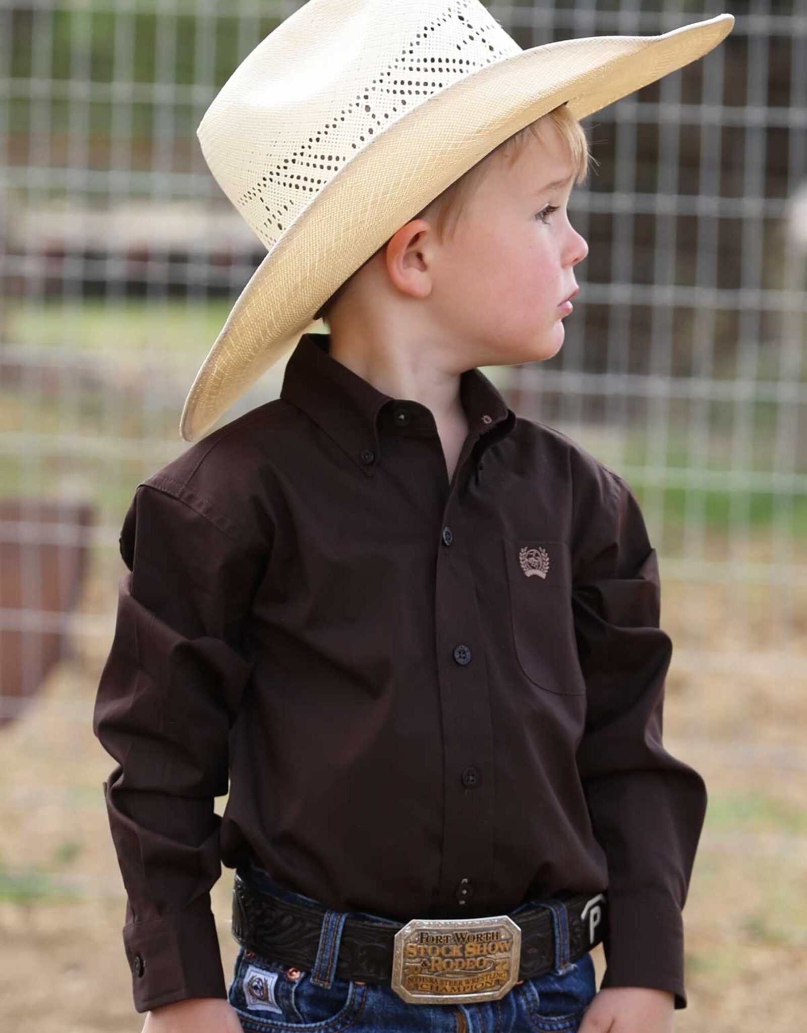 Cinch Boys Infant Cinch Solid Chocolate Brown Stretch Long Sleeve Western Button Shirt