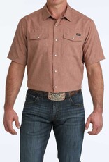 Cinch Mens Cinch Heather Brown Short Sleeve Arena Flex Western Snap Camp Shirt