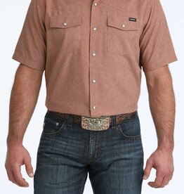 Cinch Mens Cinch Heather Brown Short Sleeve Arena Flex Western Snap Camp Shirt