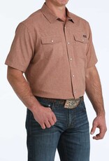 Cinch Mens Cinch Heather Brown Short Sleeve Arena Flex Western Snap Camp Shirt