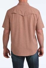 Cinch Mens Cinch Heather Brown Short Sleeve Arena Flex Western Snap Camp Shirt