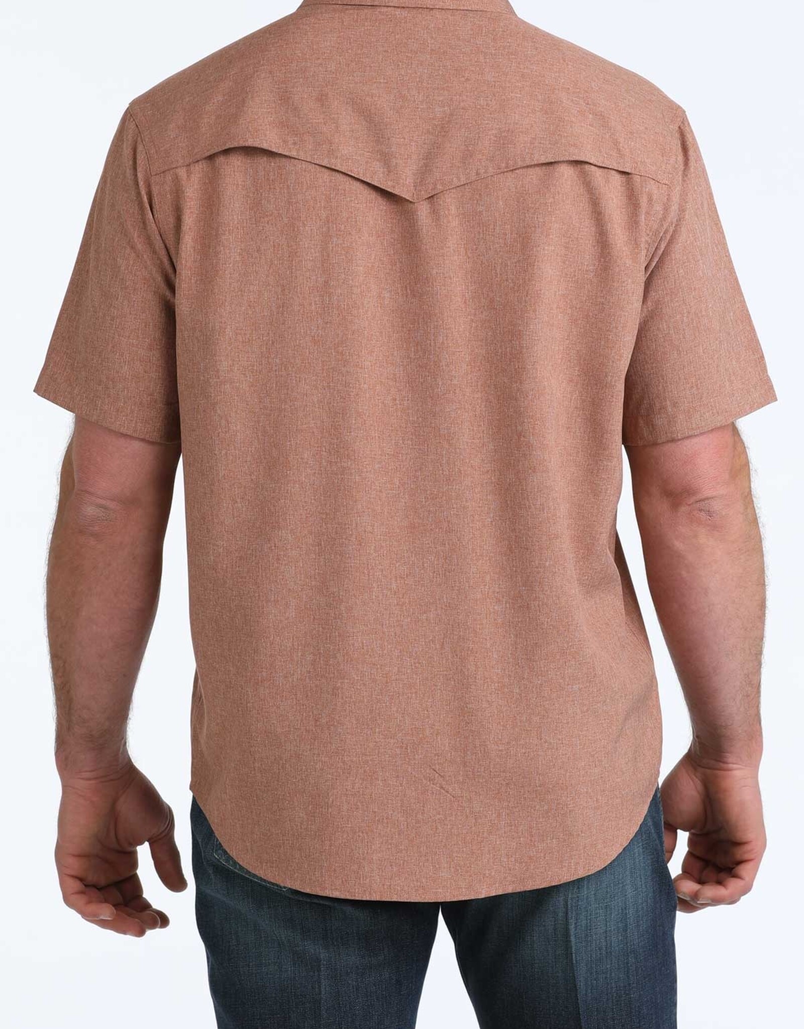 Cinch Mens Cinch Heather Brown Short Sleeve Arena Flex Western Snap Camp Shirt