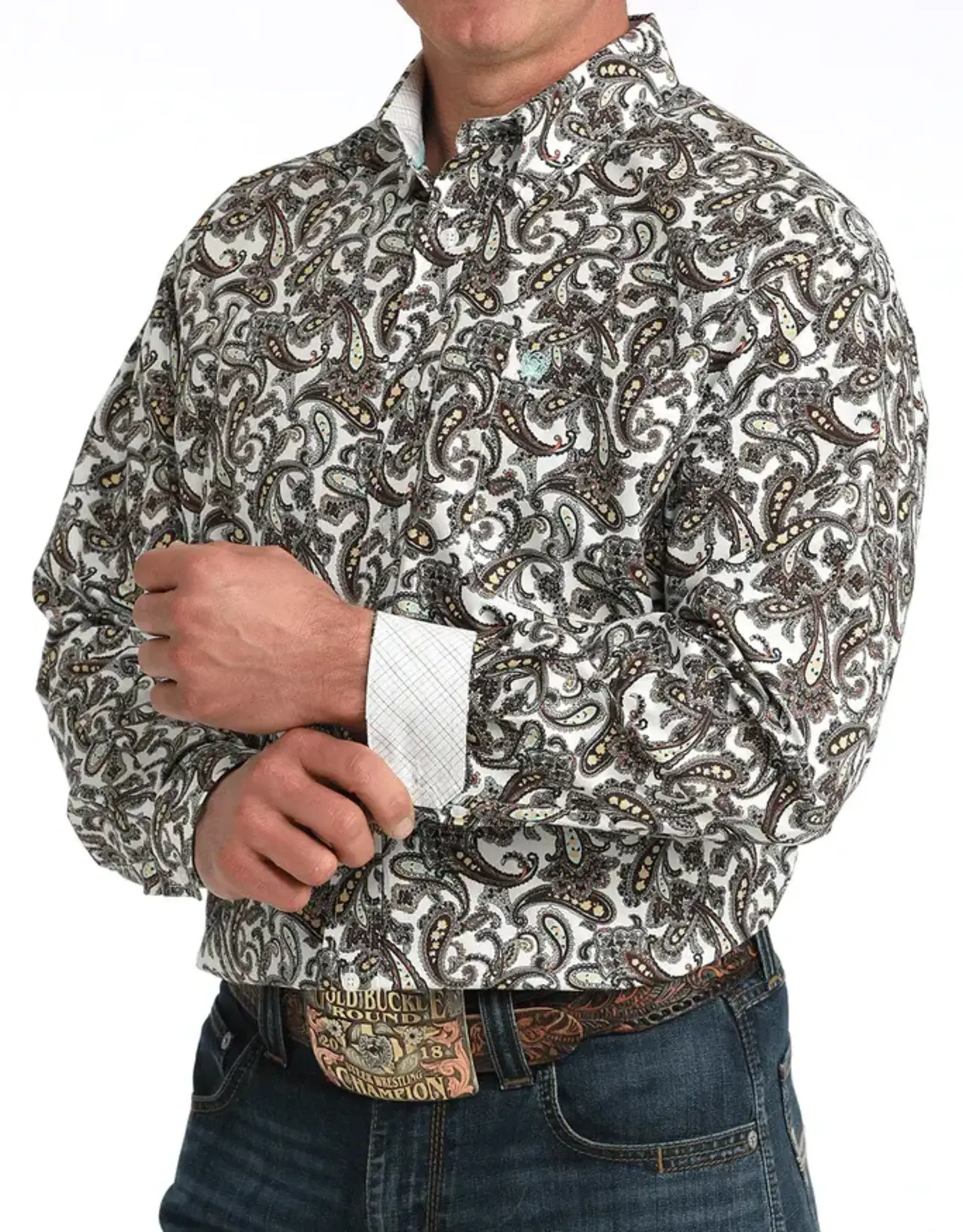 Cinch Mens Classic Cinch White Paisley Long Sleeve Western Button Shirt