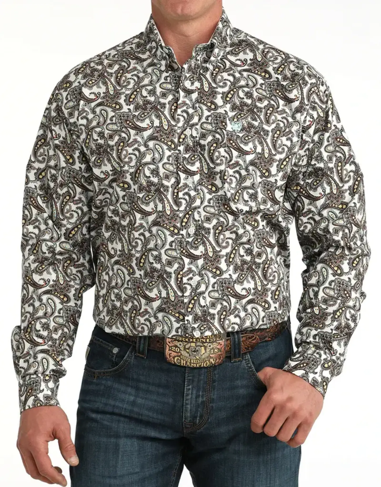 Cinch Mens Classic Cinch White Paisley Long Sleeve Western Button Shirt