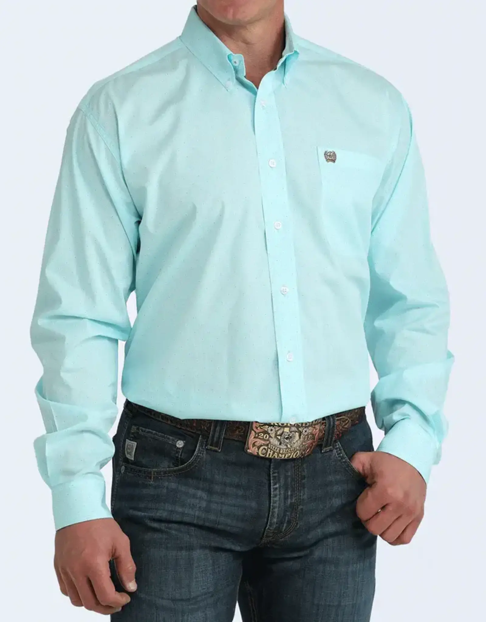 Cinch Mens Classic Cinch Light Blue Print Long Sleeve Western Button Shirt