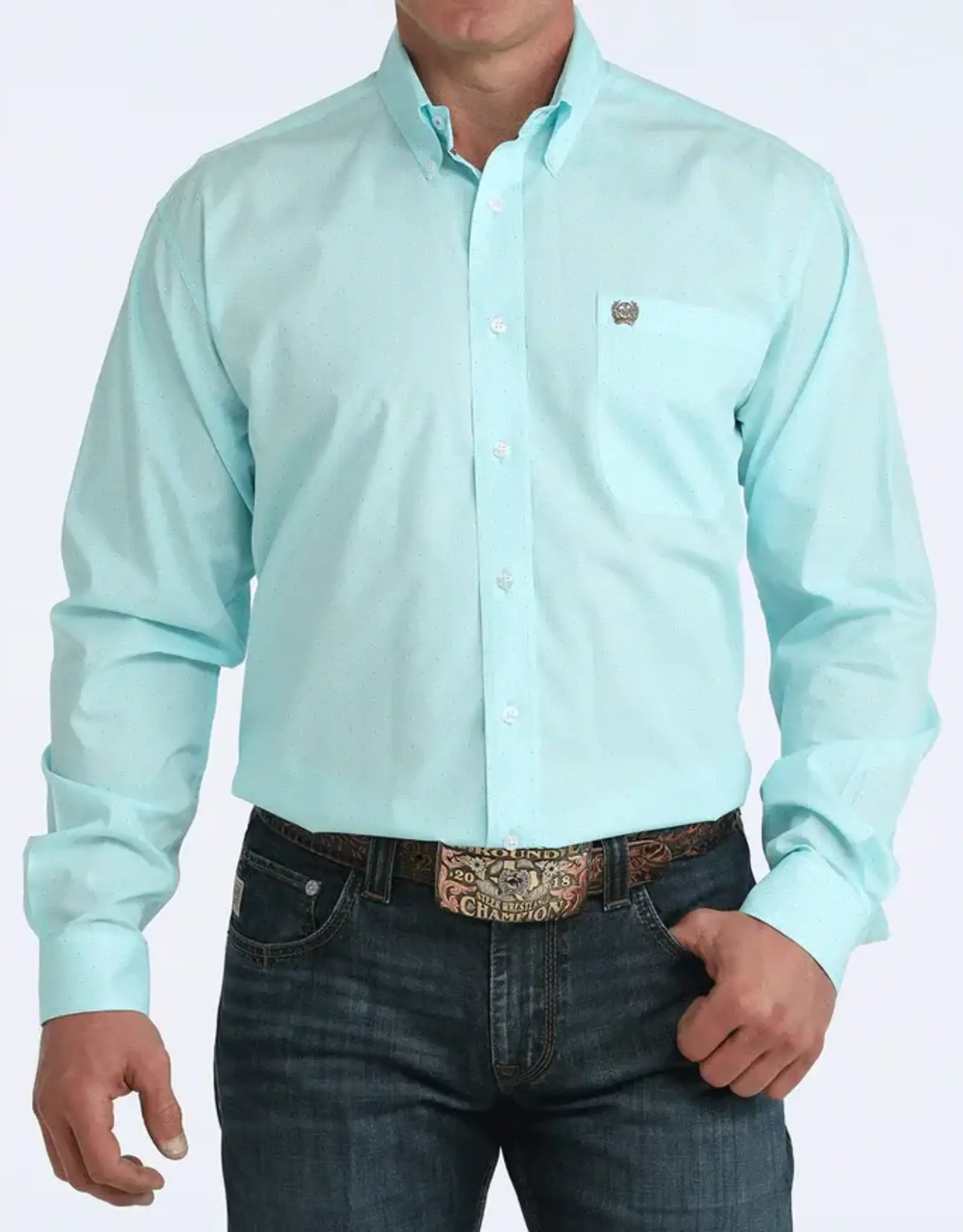 Cinch Mens Classic Cinch Light Blue Print Long Sleeve Western Button Shirt