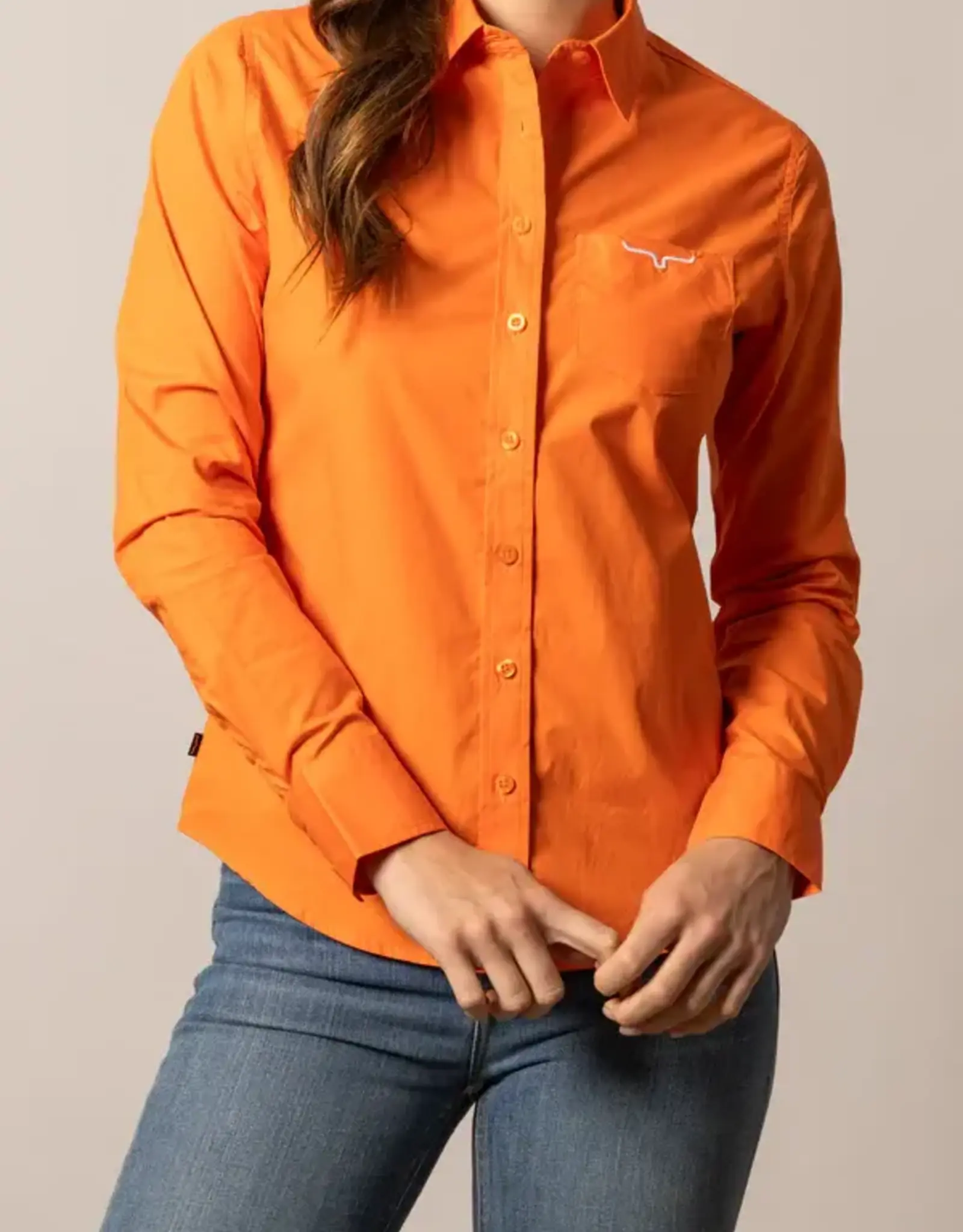 Womens Kimes Vintage Orange KR Team Long Sleeve Button Down Western Arena Shirt