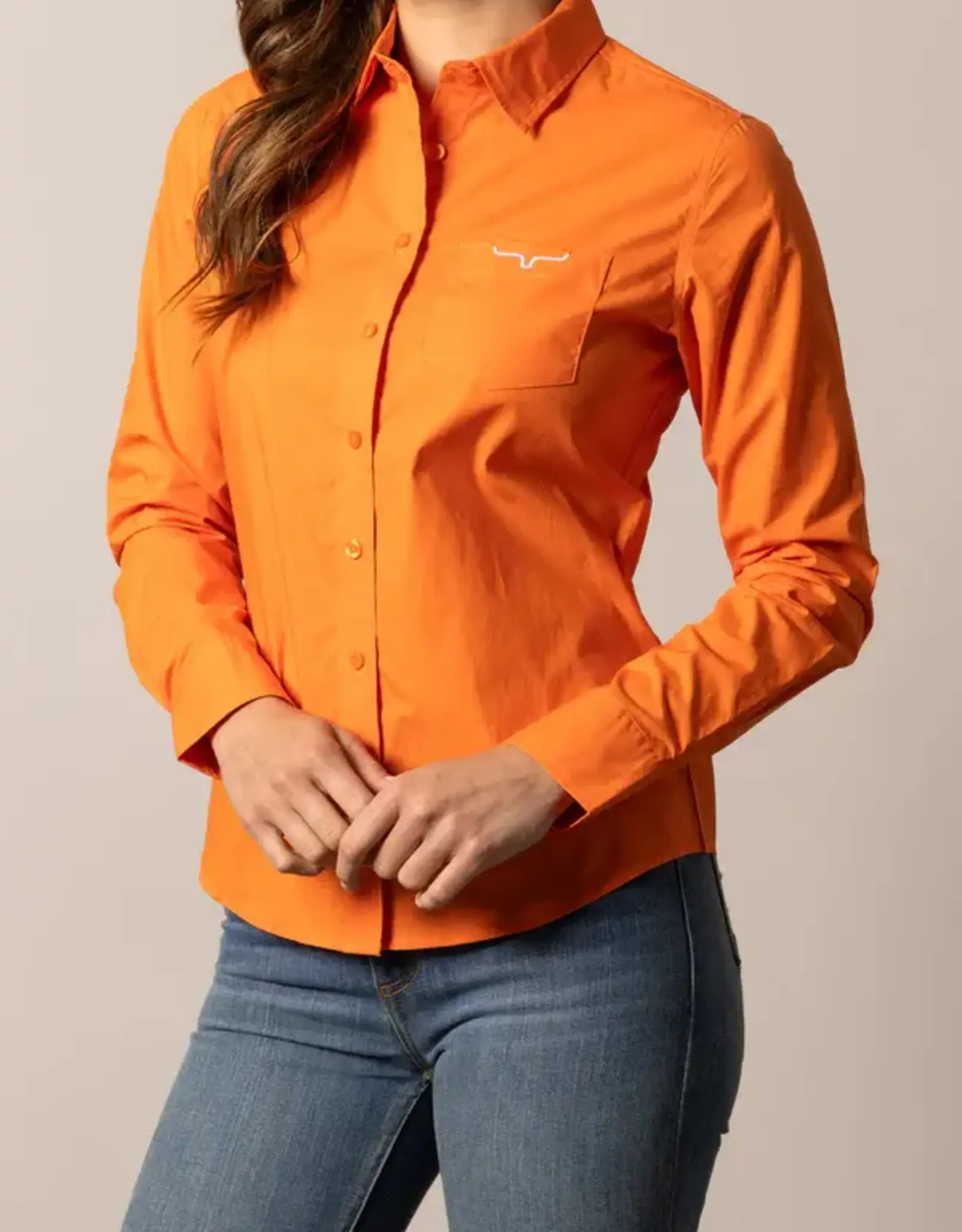 Womens Kimes Vintage Orange KR Team Long Sleeve Button Down Western Arena Shirt
