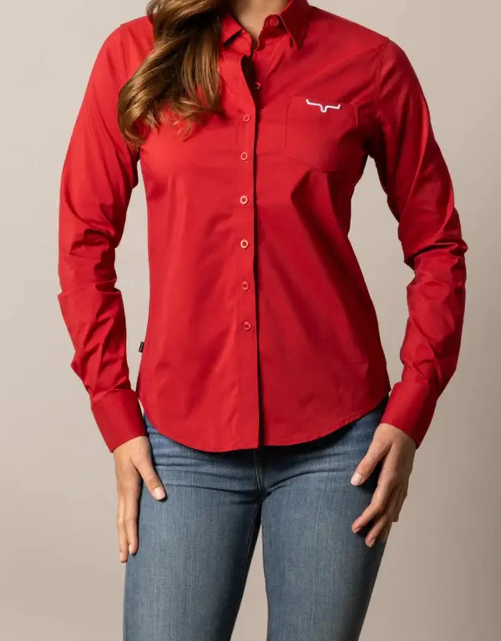 Womens Kimes Red KR Team Long Sleeve Button Down Western Arena Shirt